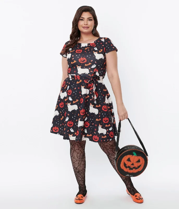 Elegant women's dressesBlack & Spooky Ghost Dog Flare Dress