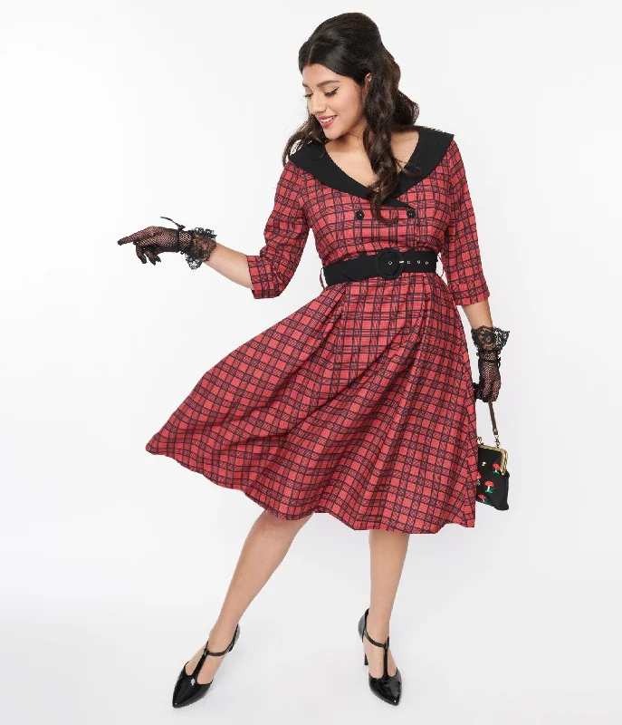 Fit-and-flare dresses for womenRed & Black Plaid Rakeel Swing Dress