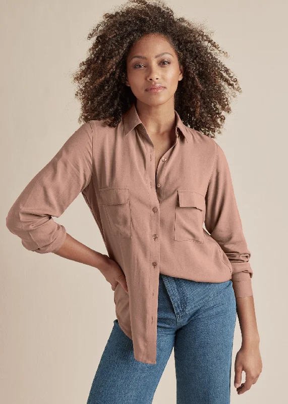 Sage green women's topsButton-Up Blouse - Taupe