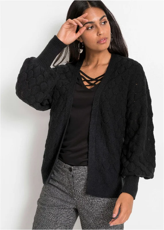 Wrinkle-resistant women's topsBalloon Sleeve Cardigan - Black