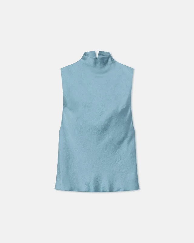 One-shoulder women's topsColson - Crinkled-Satin Turtleneck Top - Aqua