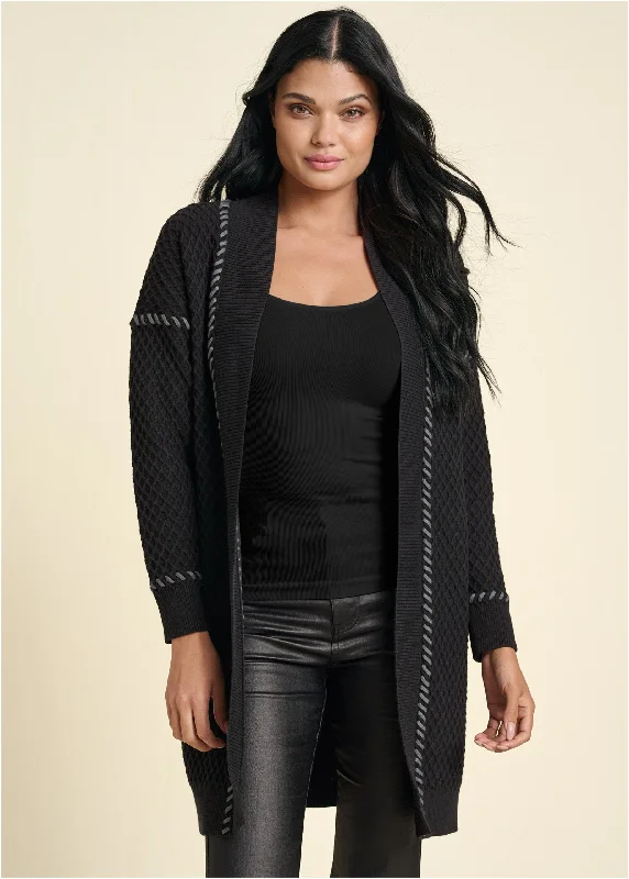 Black women's topsContrast Stitch Cardigan - Black