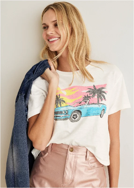 Vintage women's topsMiami Car Graphic Tee - Off White