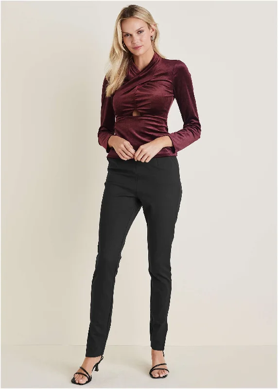 Easy-care women's topsVelvet Twist Front Blouse - Wine