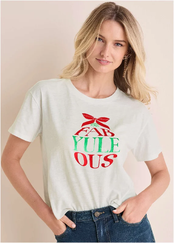 Travel women's topsFab-Yule-Ous Graphic Tee - Off White