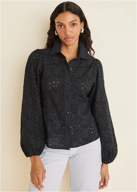 Embellished women's topsPaisley Eyelet Blouse - Black