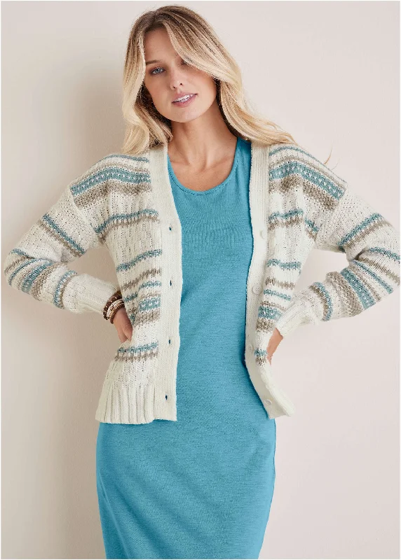 Local artisan women's topsStripe Cardigan - Light Blue Stripes